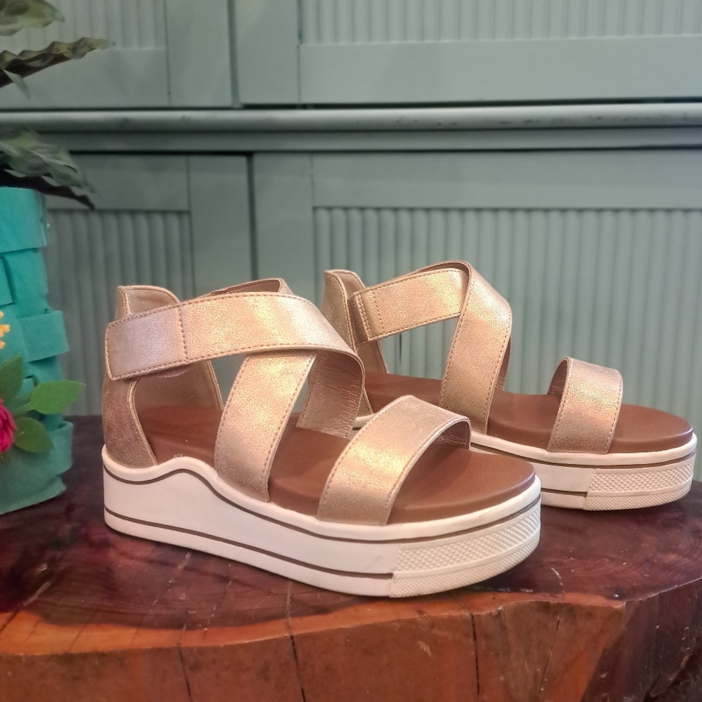 Mia Minka Rose Gold velcro metallic sandals